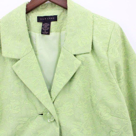 SilkLand Blazer Jacket Womens Light Green Floral Embroidered Lined Size XL - Picture 2 of 9